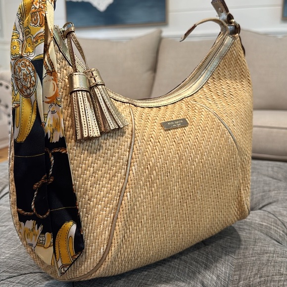 Kate Spade Bag Rattan Straw Tan Gold Hobo - Picture 3 of 17